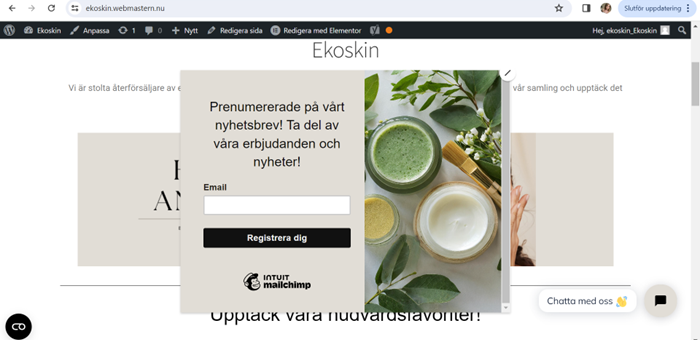 nyhetsbrev, popup-fönster